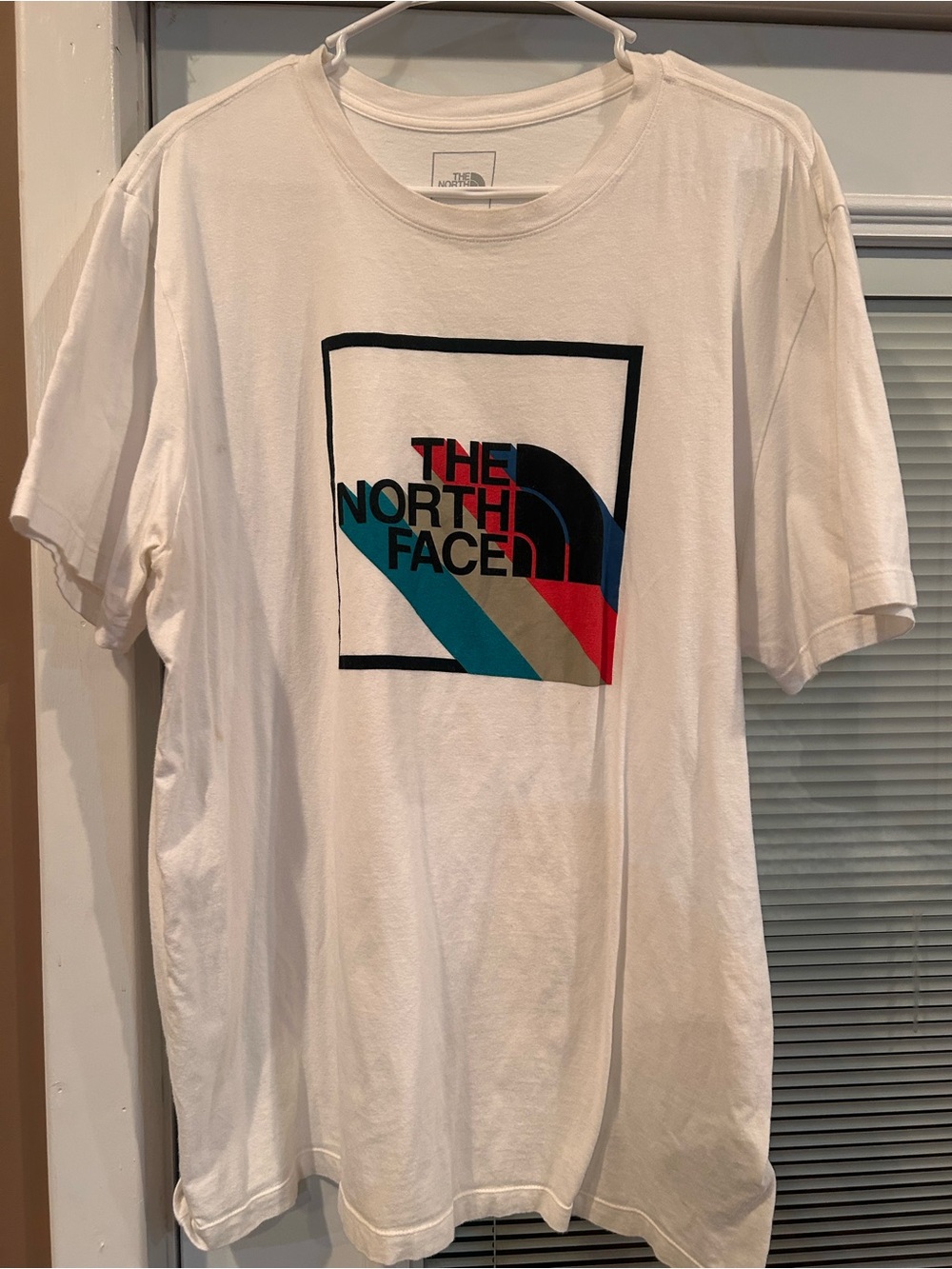The North Face White Short-Sleeve Logo Tee with Teal, Tan & Red Accents